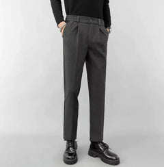 Mens Straight Slim Fit Cropped Business Casual Pants