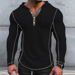 Mens Casual Long Sleeve Buttoned Hoodies Tees