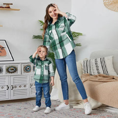 Casual Flannel Check Lapel Parent-Child Jacket