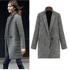 Women's European Houndstooth Wool Coat