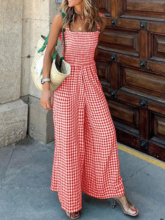 Elegant Stripe Print Wide Leg Romper