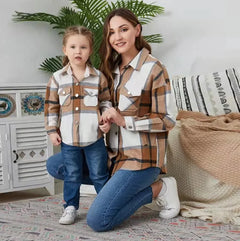 Casual Flannel Check Lapel Parent-Child Jacket