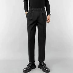 Mens Straight Slim Fit Cropped Business Casual Pants