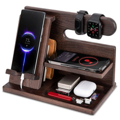 Phone Docking Station Ash Wood Phone Wallet Organizer for Office Gifts for Men