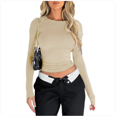 Solid Color Slim-Fit Long Sleeve Women's Casual Pullover Top