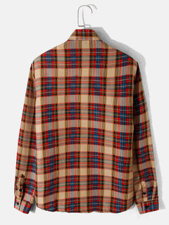 Mens Plaid Print Lapel Long Sleeve Preppy Shirts