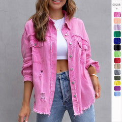 Ripped Shirt Jacket Casual Tops