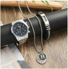 Men's Business Gift Holiday Birthday Gift Bracelet Necklace Watch Suit