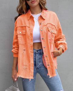 Ripped Shirt Jacket Casual Tops