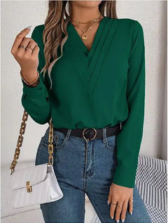 Elegant V-Neck Long Sleeve Office Blouse