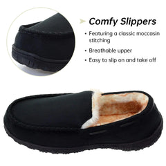 Vonair Mens Moccasin Slippers Indoor Outdoor Slip on Warm House Shoes Breathable Moccasins for Men 10 Black