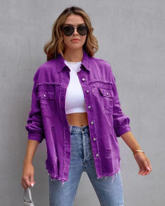 Ripped Shirt Jacket Casual Tops