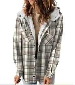 Casual Plaid Hooded Woolen Coat Thickened Fleece