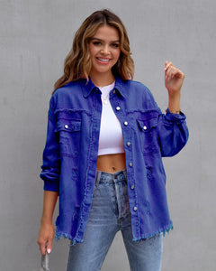 Ripped Shirt Jacket Casual Tops