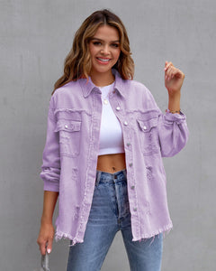 Ripped Shirt Jacket Casual Tops