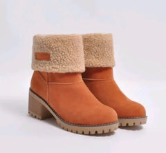 Women's Mid-Tube Thick Heel Suede Snow Boots