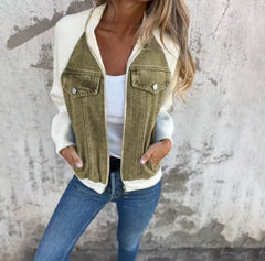 Women's Casual Hooded Denim Patchwork Jacket