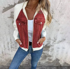 Women's Casual Hooded Denim Patchwork Jacket