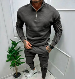 Men's Casual Fleece-lined Solid Color Top And Trousers Suit