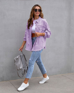 Ripped Shirt Jacket Casual Tops