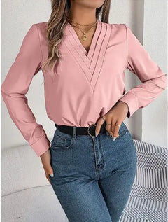 Elegant V-Neck Long Sleeve Office Blouse