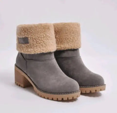 Women's Mid-Tube Thick Heel Suede Snow Boots