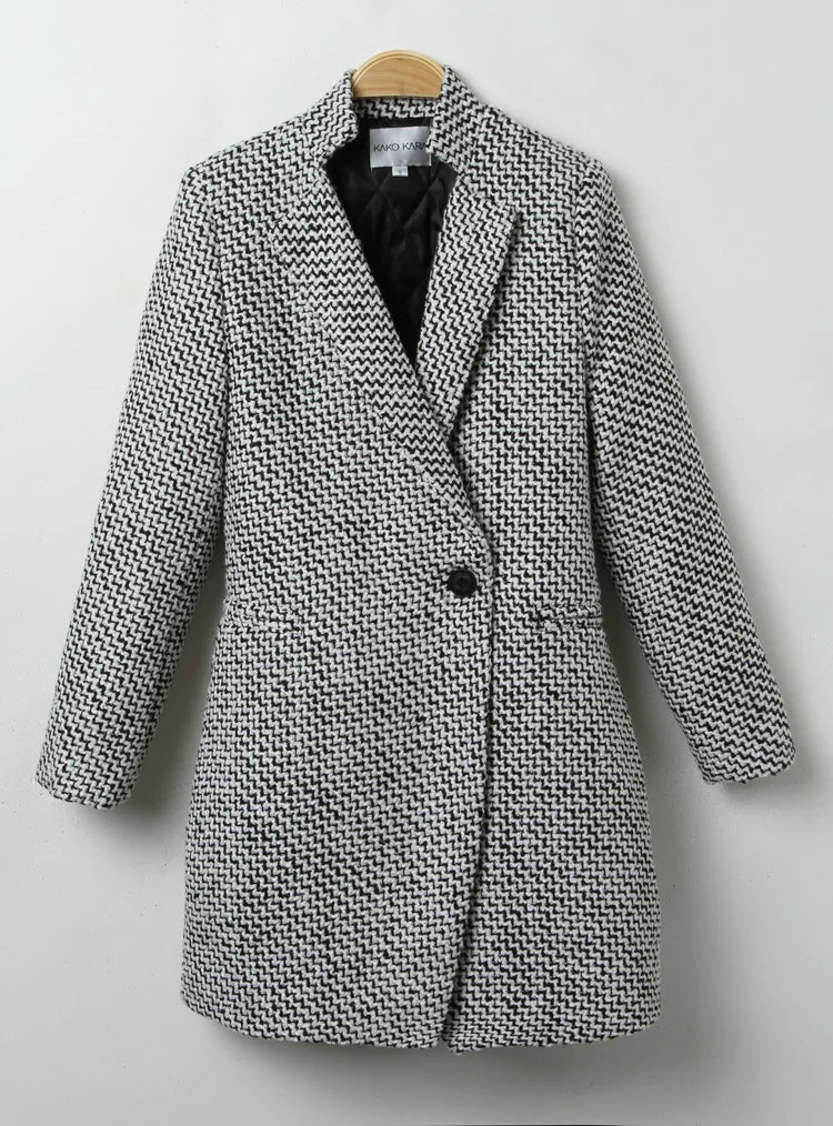 Women's European Houndstooth Wool Coat