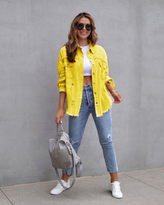 Ripped Shirt Jacket Casual Tops