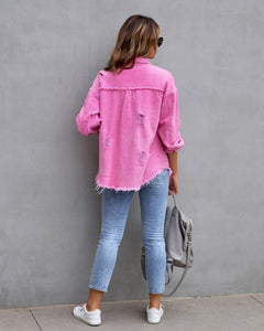 Ripped Shirt Jacket Casual Tops