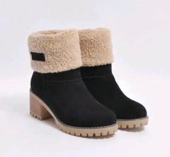 Women's Mid-Tube Thick Heel Suede Snow Boots