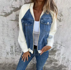 Women's Casual Hooded Denim Patchwork Jacket