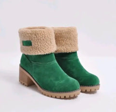 Women's Mid-Tube Thick Heel Suede Snow Boots