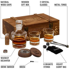 Whiskey Gift Set 14 pcs Whiskey Bottle Old Fashioned Glasses in Wodden Box Gift