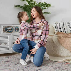 Casual Flannel Check Lapel Parent-Child Jacket