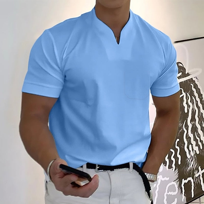 Mens Casual Short Sleeve V-Neck Shirt