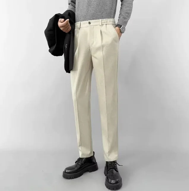 Mens Straight Slim Fit Cropped Business Casual Pants