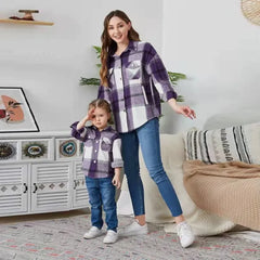 Casual Flannel Check Lapel Parent-Child Jacket