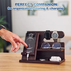 Phone Docking Station Ash Wood Phone Wallet Organizer for Office Gifts for Men