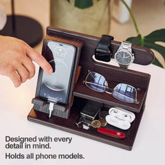 Phone Docking Station Ash Wood Phone Wallet Organizer for Office Gifts for Men