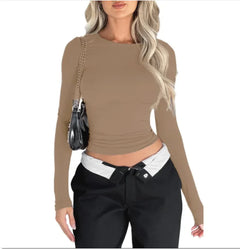 Solid Color Slim-Fit Long Sleeve Women's Casual Pullover Top