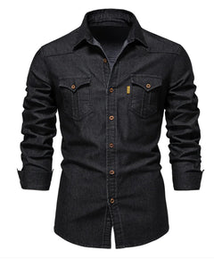 New Denim Men's Casual Solid Color Long Sleeve Shirt