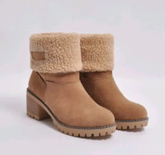 Women's Mid-Tube Thick Heel Suede Snow Boots