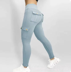 High Elastic Fitness Workwear Pants with Pockets for Women